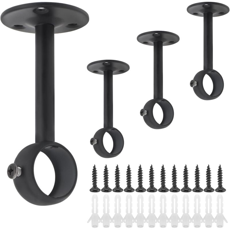 Soportes para barra de cortina (4 piezas). Soporte robusto de acero inoxidable para montaje en techo, apto para barras de cortina de 25 mm (4,25 mm).