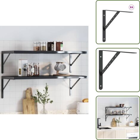 Soportes para cocina - vidaXL Soportes de estante 4 uds acero inoxidable negro 40x2,5x25 cm - Soportes decorativos