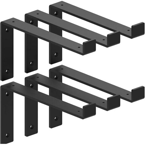 Soportes para estantes de 10", soportes para bordes, soportes para estantes flotantes de metal forjado industrial de alta resistencia para tableros de madera reales de 10", paquete de 6
