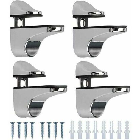 Soportes para estantes de vidrio (4 piezas), ajustables, de aleación de zinc pulido, para pisos de vidrio y madera de hasta 3-20 mm de espesor.