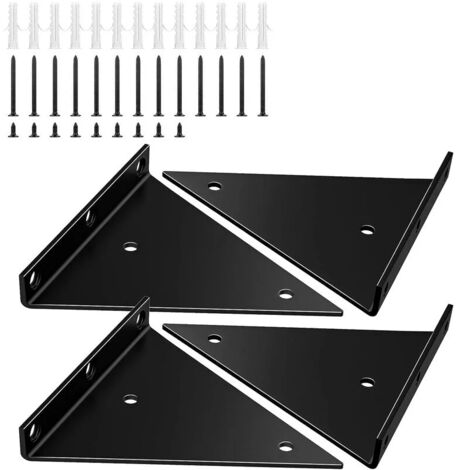 Soportes para estantes triangulares de 3", paquete de 4 (con tornillos), soportes para estantes de pared invisibles en ángulo recto, gran capacidad, estante de pared negro