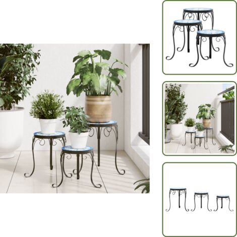 Soportes para jardín - vidaXL Soportes para plantas 3 uds cerámica azul y blanco - Soportes para balcón