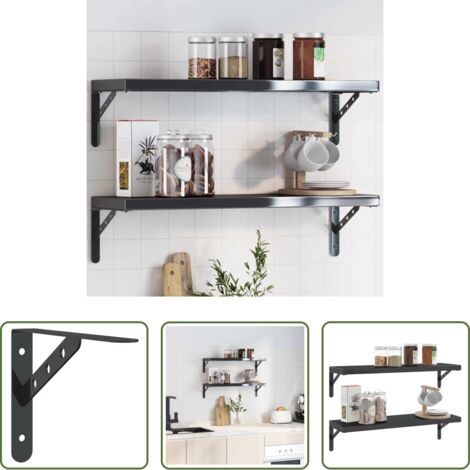 Soportes para pared -  Soportes estante 4 uds acero inoxidable negro 23,5x2,5x15,5 cm