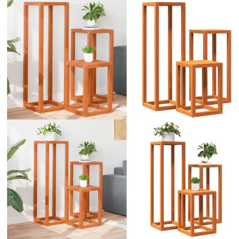 Soportes para plantas 3 piezas madera maciza pino marrón cera - Soportes de madera - Maceteros