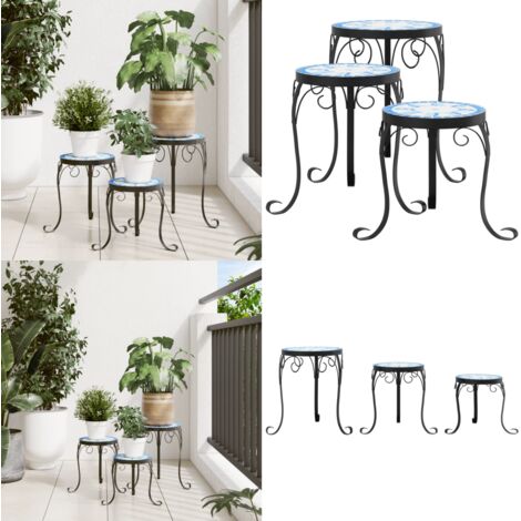 Soportes para plantas 3 uds cerámica azul y blanco - Soportes cerámicos - Soportes para macetas