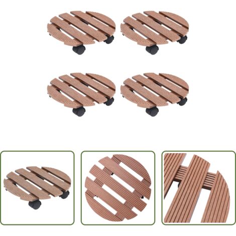 Soportes para plantas -  Soportes con ruedas para plantas 4 uds marrón WPC Ø30x7,5 cm