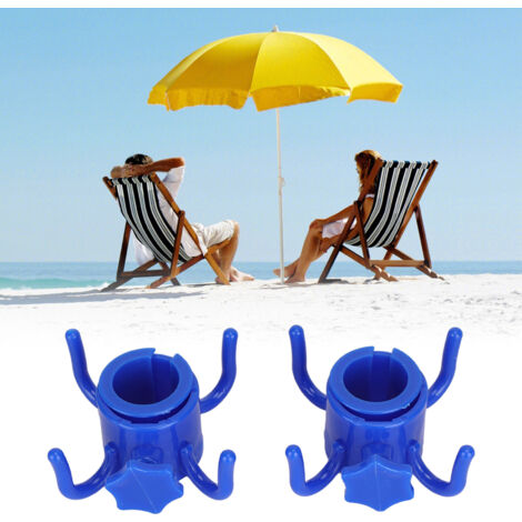 Soportes para sombrillas de playa [2 piezas] Fundas de plástico azul para sombrillas, 4 ganchos para toalla, sombrero, gafas de sol, ajustables