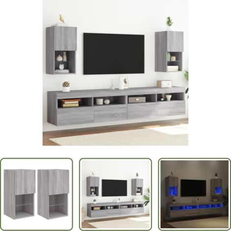 Soportes para TV -  Muebles para TV con luces LED 2 uds gris Sonoma 30,5x30x60 cm
