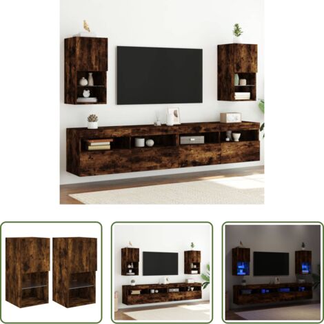 Soportes para TV -  Muebles para TV con luces LED 2 uds roble ahumado 30,5x30x60 cm