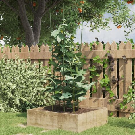 Soportes plantas jardín con 4 anillas 5 uds acero verde 90 cm