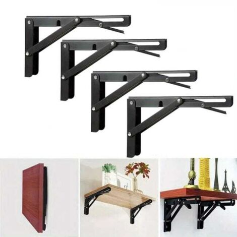 Soportes plegables de 10 pulgadas para estantes o mesas plegables de bricolaje, soportes de estante plegables en L, carga máxima de 300 lb, 4 piezas