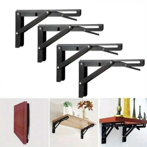 Soportes plegables de 25 cm para estantes o mesas plegables de bricolaje, soportes plegables en forma de L, carga máxima de 136 kg, 4 piezas.