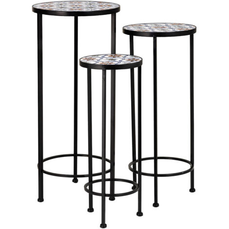Soportes set 3 piezas de mosaico y forja negro D30x68h-D25x57h-D20x51h cm