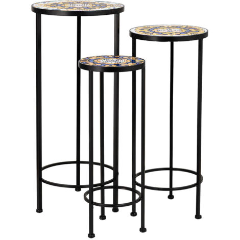 Soportes set 3 pzas de mosaico y forja negro D30x68h-D25x57h-D20x51h cm