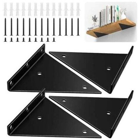 Soportes triangulares para estantes, paquete de 4, resistentes soportes de pared de hierro con tornillos, invisibles, de ángulo recto, de gran capacidad, color negro