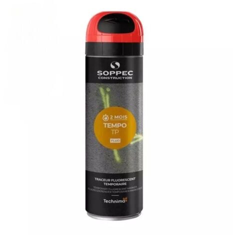 FINISH Soppec Red Tempo TP Temporary Short Term Marking Survey Spray Paint 500ml
