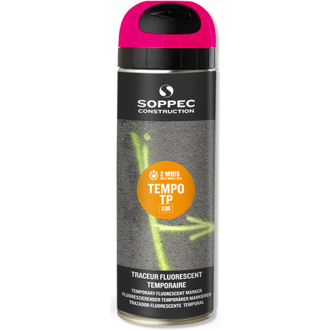 Soppec – Traceur de chantier cerise fluo temporaire 2-8 semaines – Marquage rapide sur béton, bitume, bois – Capot de sécurité breveté