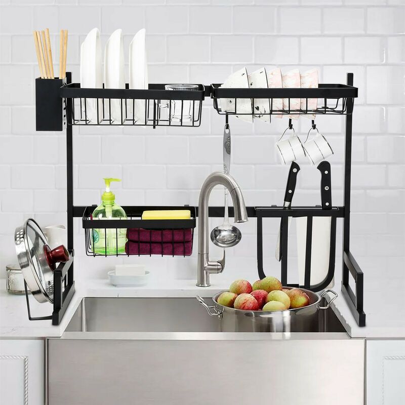 Image of Sopra lavello Dish organizzer cucina scaffale cucina in acciaio colore nero