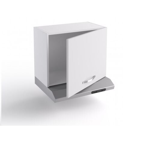 Sopracappa cucina 60x31x48 cm in legno bianco opaco con un'anta e depuratore - Massa