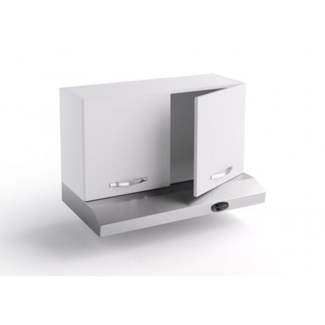 Sopracappa cucina 90x31x48 cm in legno bianco opaco con due ante e depuratore - Massa