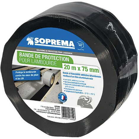 Bande d'étanchéité adhésive bitumeuse 7.5cm x 2m – Film aluminium noir – Protection contre humidité et UV – Pour lambourdes en bois