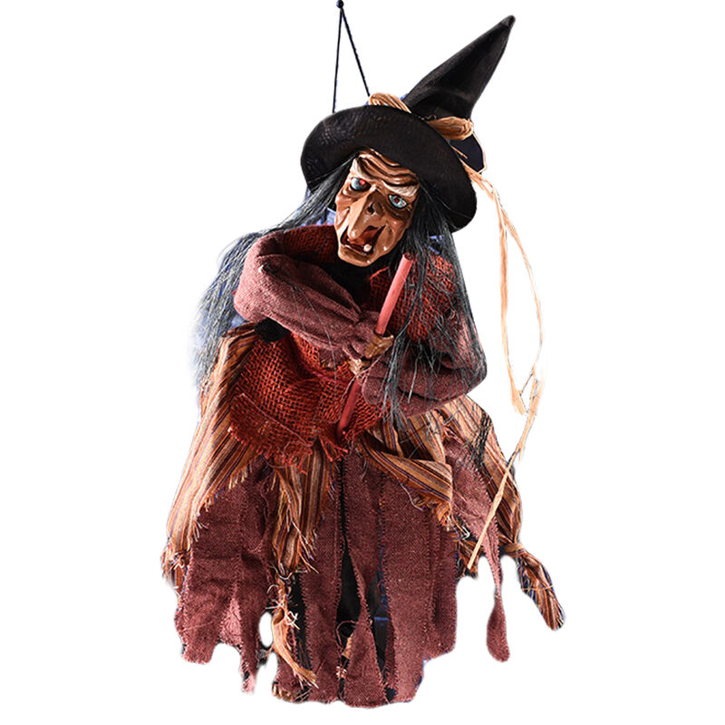 Sorcière suspendue d'Halloween effrayante effrayante volante criant sorcière commande vocale avec lumière LED rouge ornement cadeau d'halloween pour