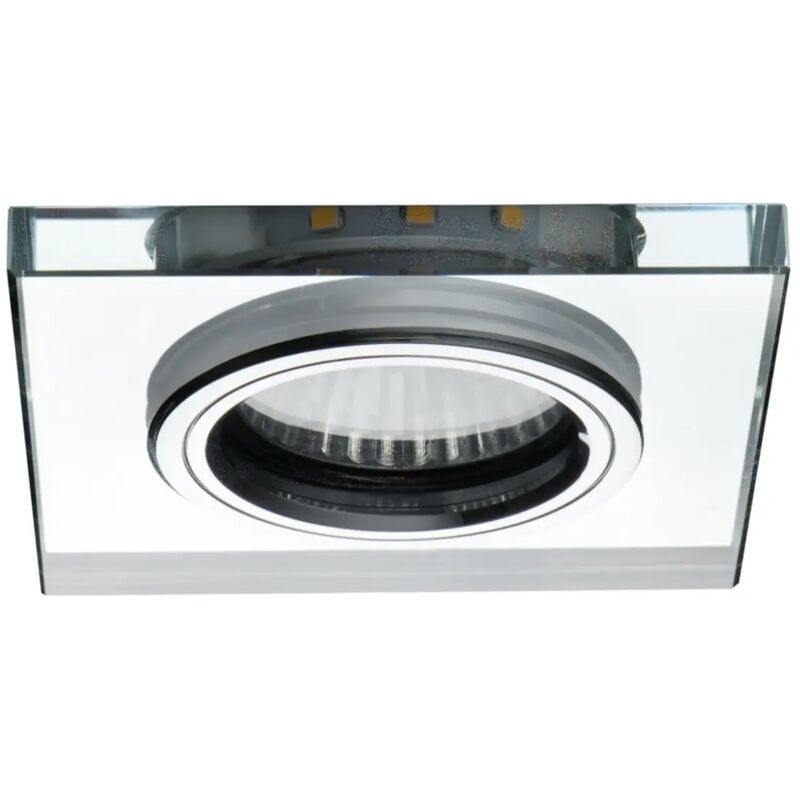 Image of Porta faretto incasso vetro decoro led bianco caldo quadrato GU10 argento fisso