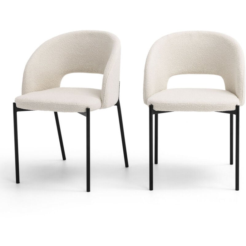 Lot de 2 chaises en tissu bouclette et métal - Écru - Soren