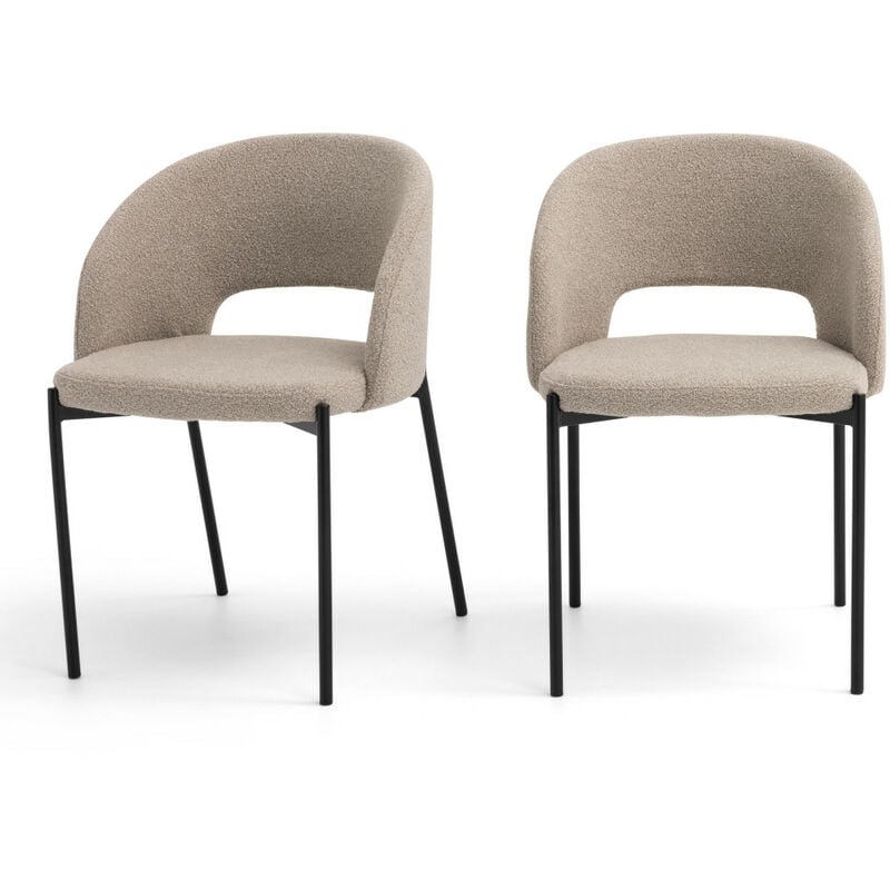 Drawer - Lot de 2 chaises en tissu bouclette et métal - Beige chiné - Soren