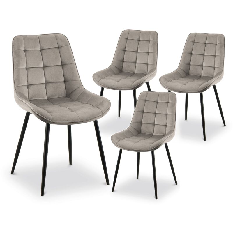 Deco In Paris - Lot de 4 chaises capitonnées en velours beige soren
