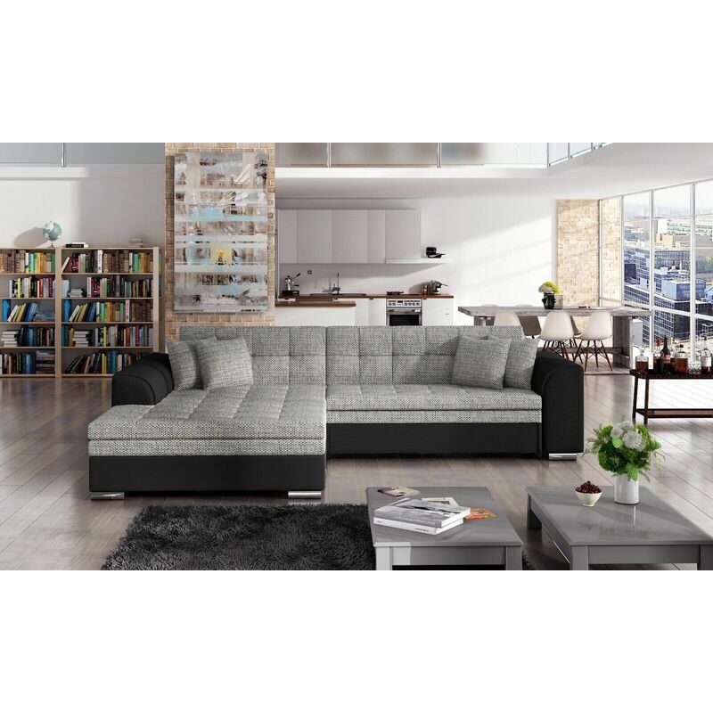 Romano - Sorento Left Hand Facing Berlin Fabric Corner Sofa Bed - Grey & Black