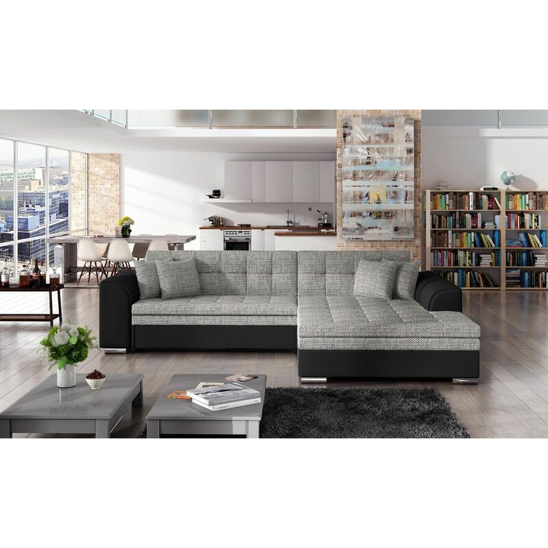 Romano - Sorento Right Hand Facing Berlin Fabric Corner Sofa Bed - Grey & Black