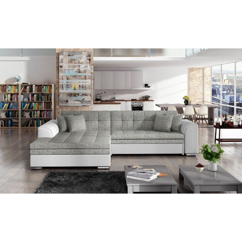 Sorento Left Hand Facing Berlin Fabric Corner Sofa Bed - Grey & White