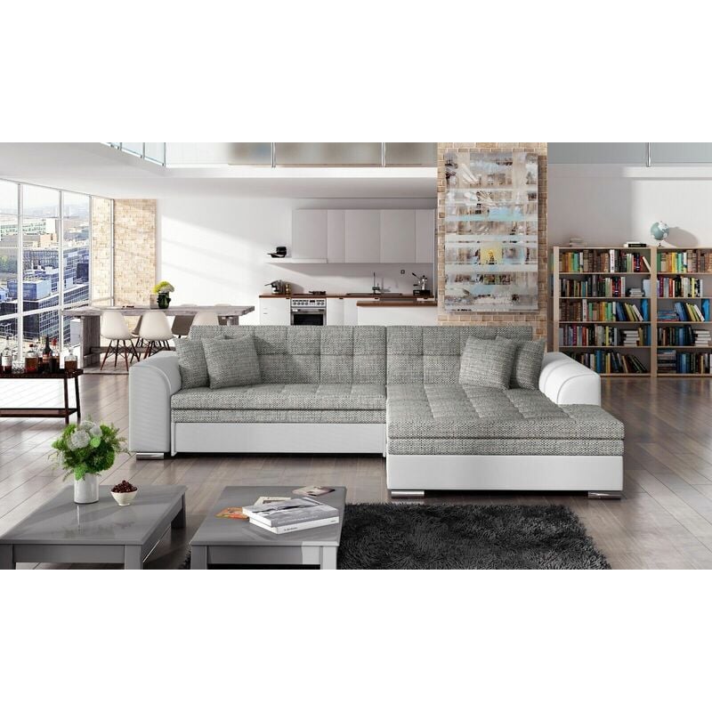 Sorento Right Hand Facing Berlin Fabric Corner Sofa Bed - Grey & White