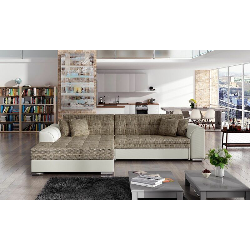 Romano - Sorento Left Hand Facing Berlin Fabric Corner Sofa Bed - Beige & Cream