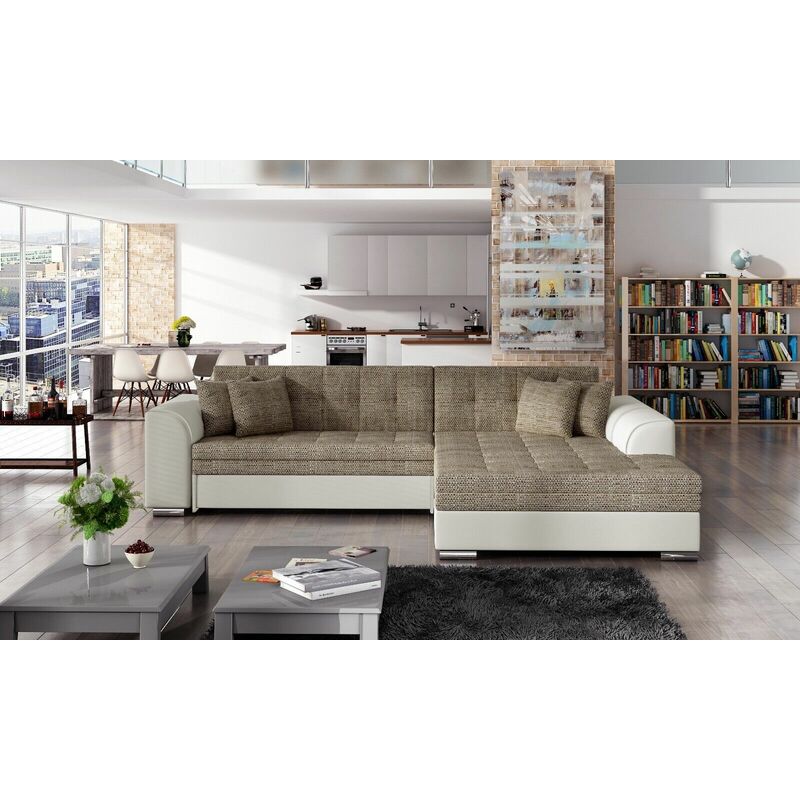 Sorento Right Hand Facing Berlin Fabric Corner Sofa Bed - Beige & Cream