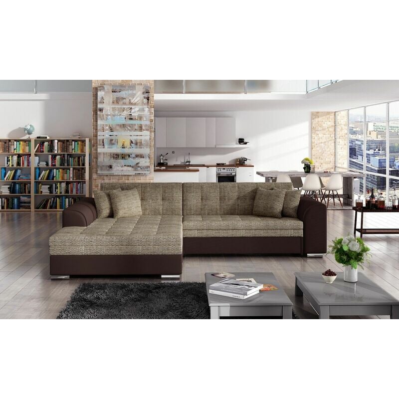 Sorento Left Hand Facing Berlin Fabric Corner Sofa Bed - Beige & Brown