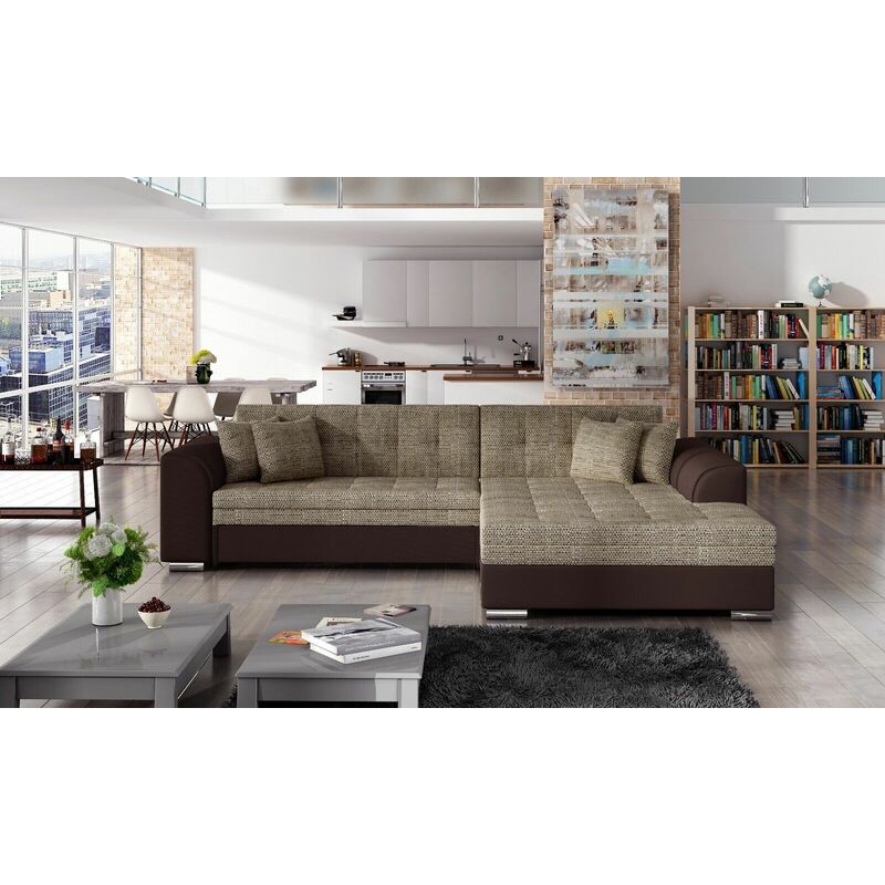 Sorento Right Hand Facing Berlin Fabric Corner Sofa Bed - Beige & Brown