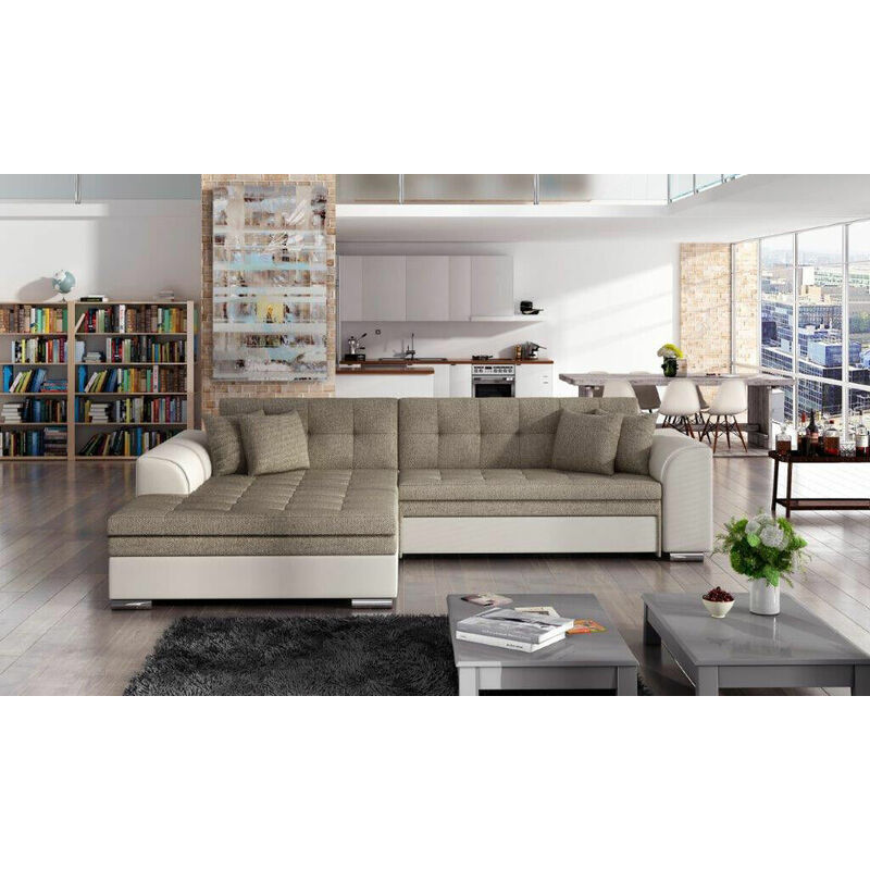 Romano - Sorento Left Hand Facing Corner Sofa Bed - Beige & Cream