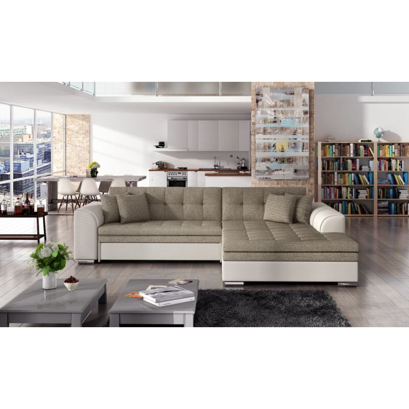 Sorento Right Hand Facing Corner Sofa Bed - Beige & Cream