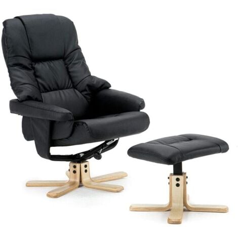 SORENTO REAL LEATHER BLACK SWIVEL RECLINER CHAIR w FOOT STOOL