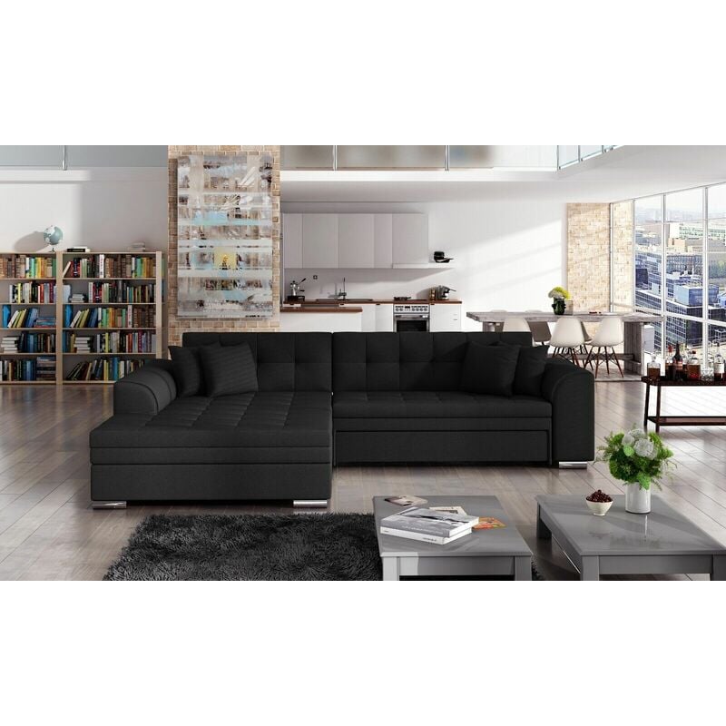 Sorento Left Hand Facing Corner Sofa Bed - Black