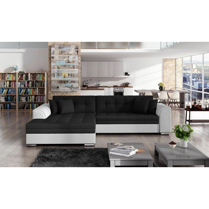 Sorento Left Hand Facing Corner Sofa Bed - Black & White