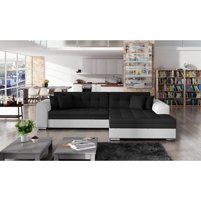 Sorento Right Hand Facing Corner Sofa Bed - Black & White