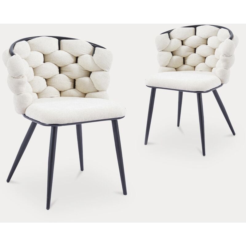 Mobilier Deco - soria - Lot de 2 chaises en tissu beige pieds en métal noir