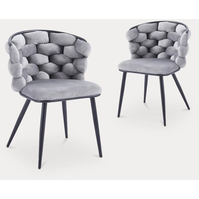 Mobilier Deco - soria - Lot de 2 chaises en velours gris pieds en métal noir
