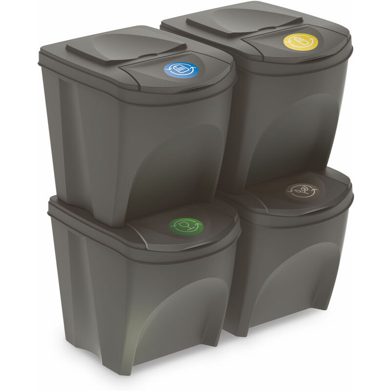 Spetebo - Sortibox - Kit de 4 poubelles de 25 litres gris pierre