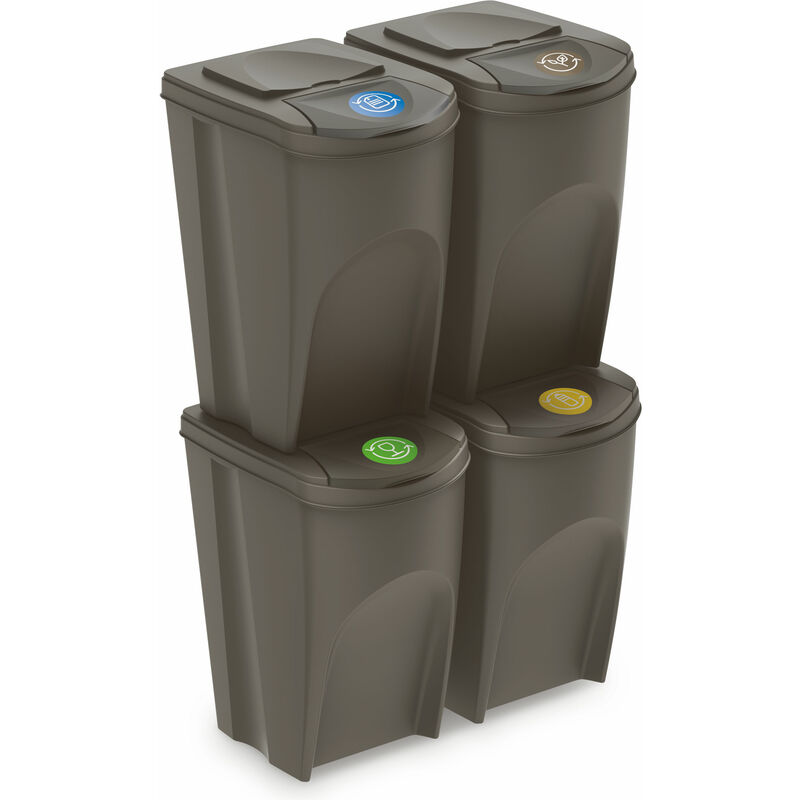 Spetebo - Sortibox xl - Kit de 4 poubelles de 35 litres gris pierre