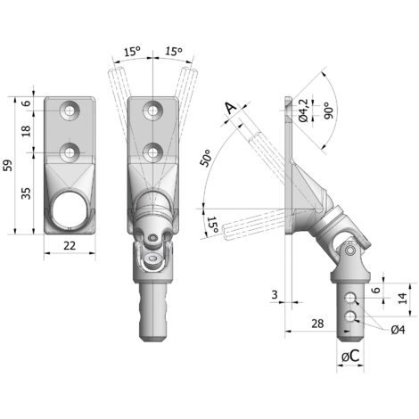 Sortie 50° plat zamak 22x59mm + H7/320 RAL9016 - CHERUBINI - 78057030V1316