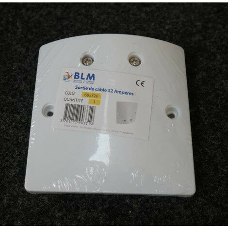 Sortie de câble 32A à vis polycarbonate blanc avec serre-câble + 4 caches vis + adhésif avertisseur BLM